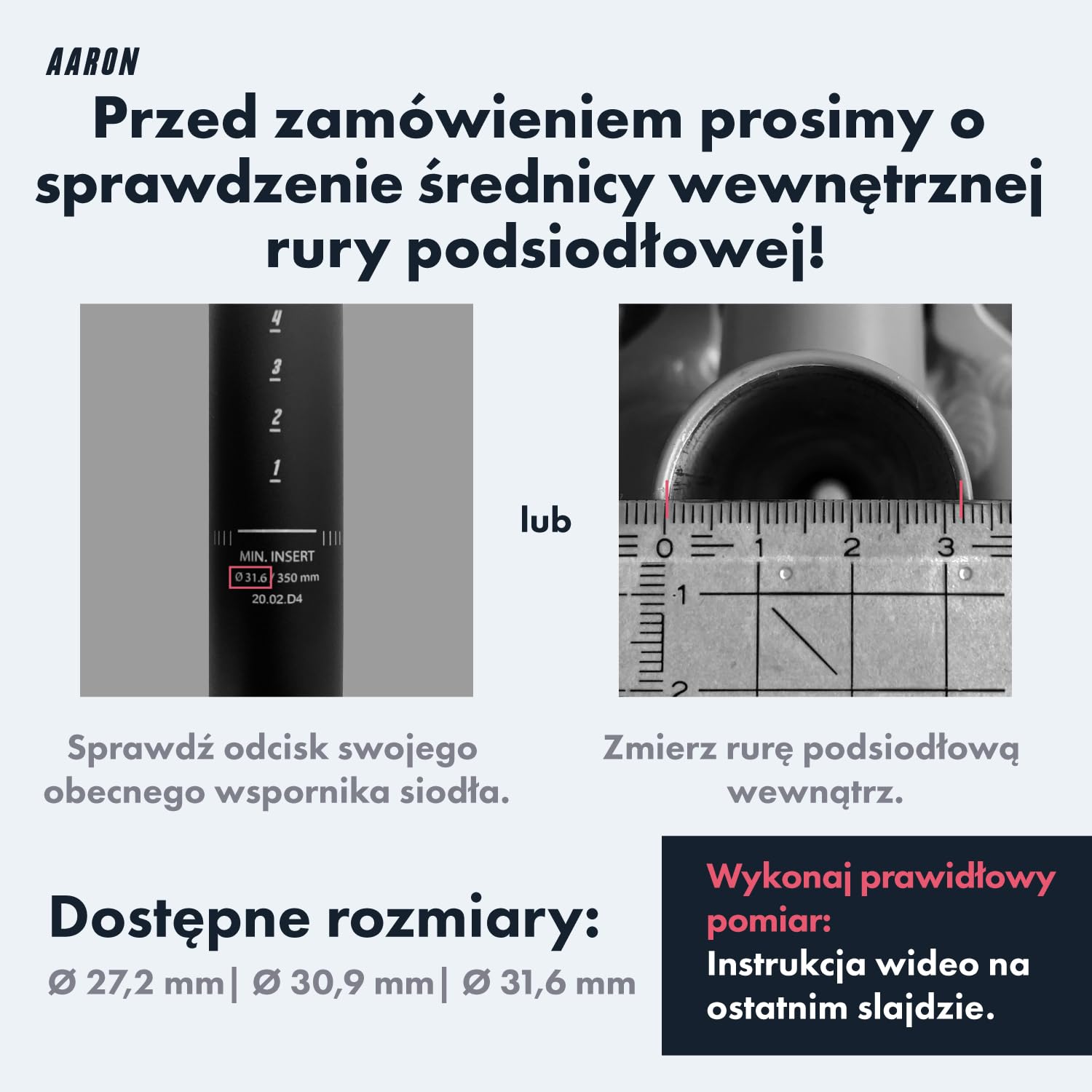 AARON Shock amortyzowana sztyca podsiodłowa o średnicy 27,2, 30,9 lub 31,6 mm – amortyzowana aluminiowa sztyca podsiodłowa o długości 350 mm – amortyzowana sztyca podsiodłowa do rowerów elektrycznych