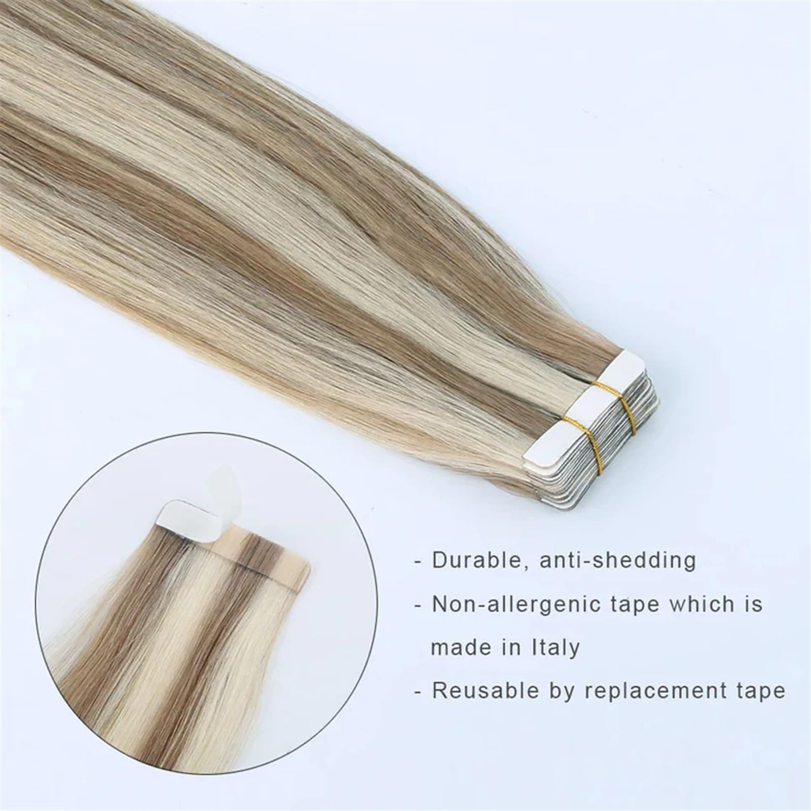 Bandverlängerungen Nahtlose doppelseitige Rooted Highlight Remy Straight Tape-in-Extensions, echtes Remy-Echthaar, Aschbraun-Strandblond mit dunkelbraunem Ansatz #P8/613 Haarverlängerungen (Size : 60