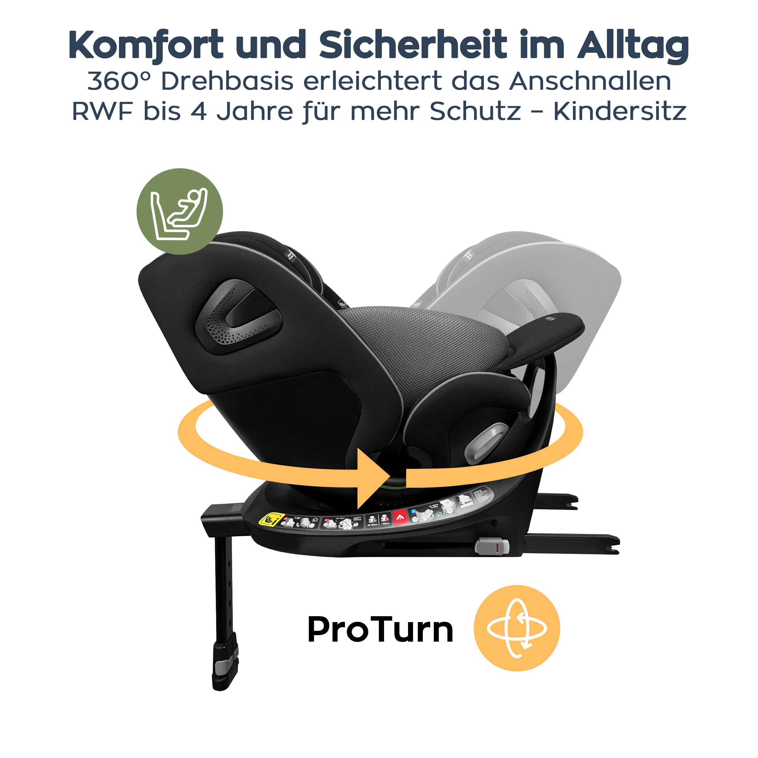 TULANO Loom 45 – Kinderautositz i-Size 360 Drehbar Reboarder – Schwarz