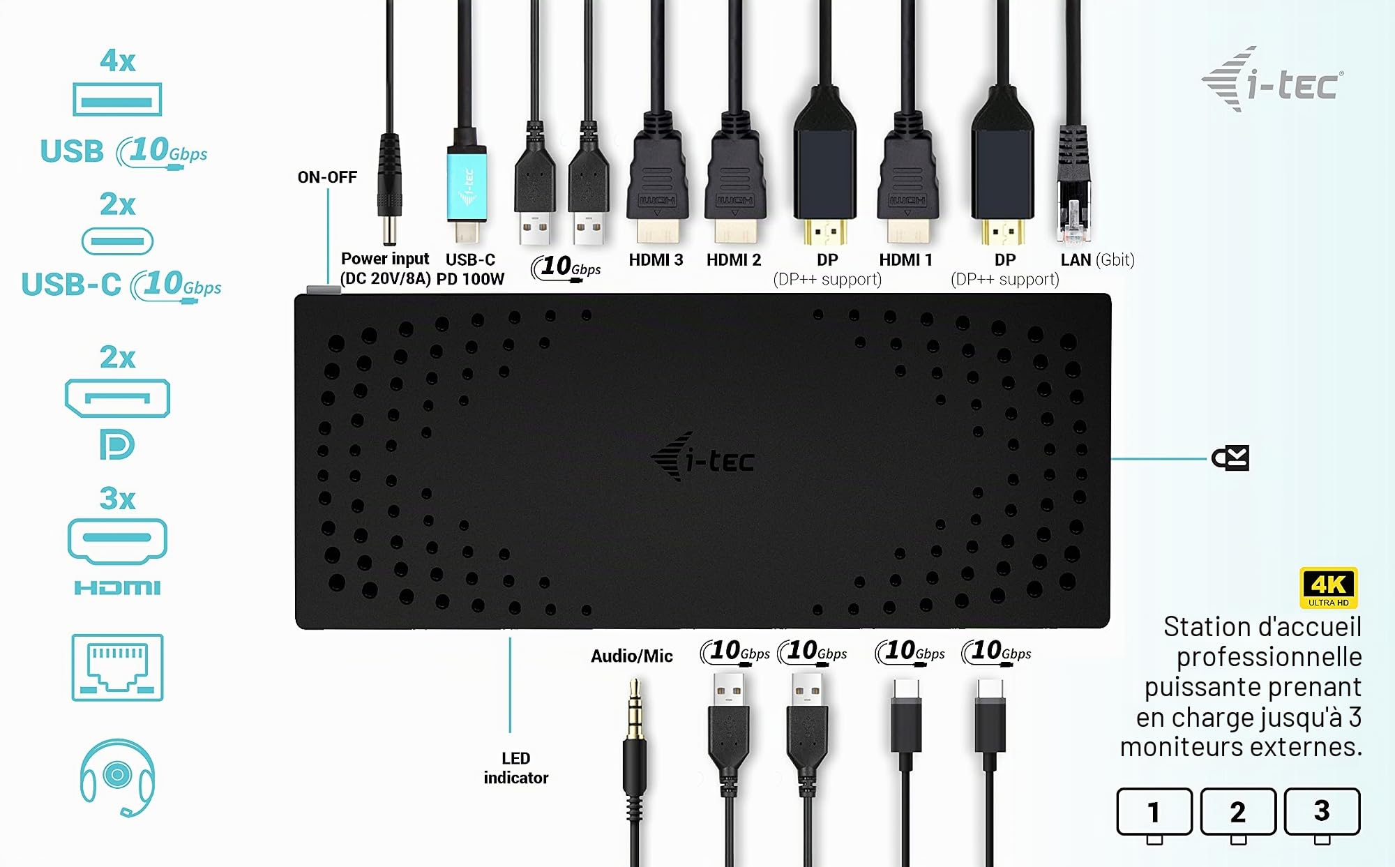 I-Tec Usb 3.0 / UsB-C / Thunderbolt, 3x 4k Docking Station Gen 2 + Power Delivery 100w (I-Tec Usb 3.0 3x 4k Dock Gen 2 - Usb 3.0/ C/ Tb 3/4 Pd100w)