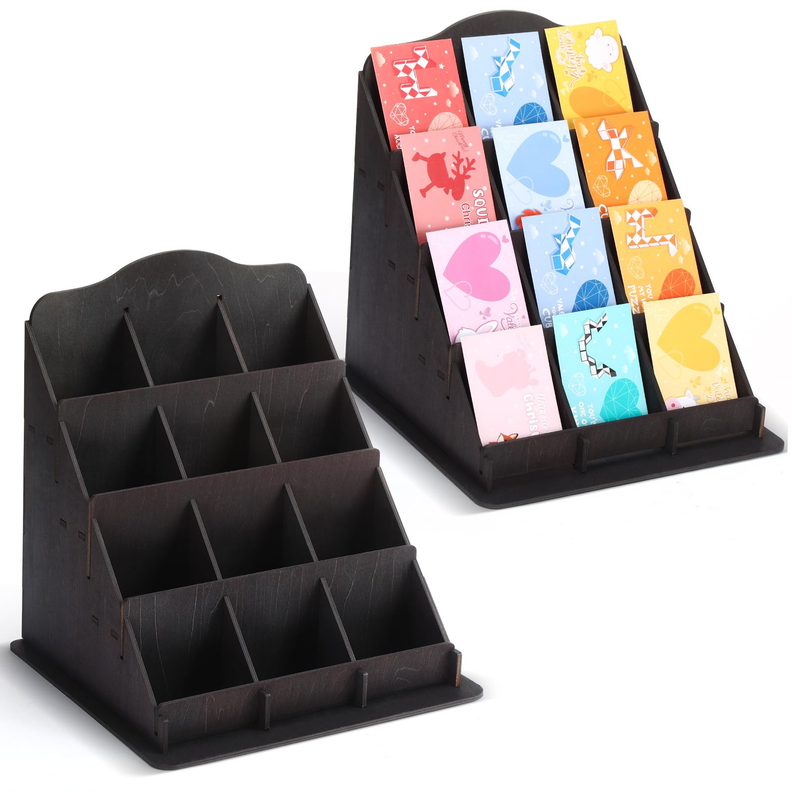 Présentoir d'autocollants en bois pour cartes de vœux et étagères de table