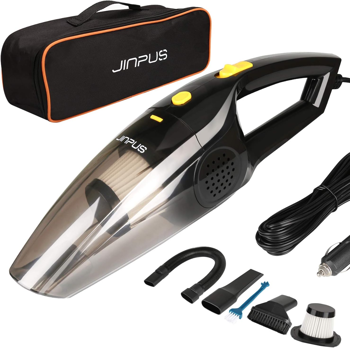 JINPUS Car Vacuum, High Power DC 12V 5000PA Stronger Suction Car Vacuum Cleaner, Wet/Dry Portable Handheld Car Vacuum Cleaner with 16.4Ft Power Cord (Transparent)