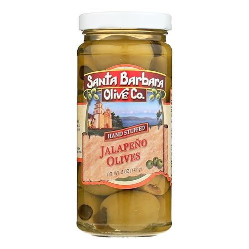 SANTA BARBARA OLIVE CO Aceitunas de cóctel rellenas individualmente a mano frascos de 5 oz Jalapeno rellenos paquete de 6