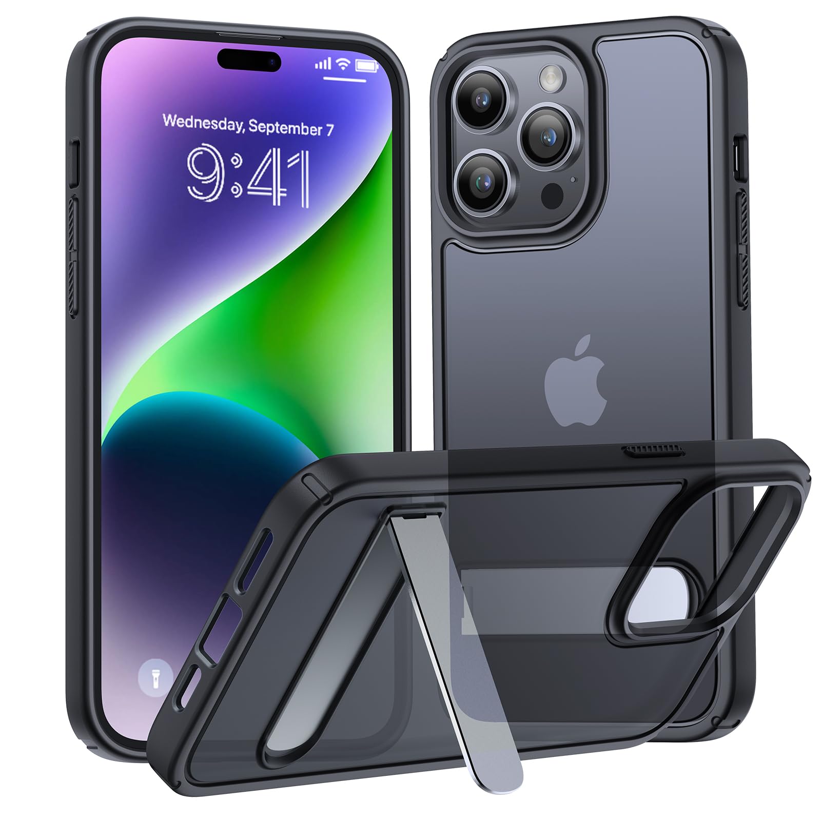 Photo 1 of 2 PACK***Simtect Designed for iPhone 14 Pro Max Case with Stand [Military Drop Protection] [Kickstand Tests] [3 Stand Ways] Slim Translucent Matte iPhone 14 Pro Max Phone Cases for Men Women, Black iPhone 14 Pro Max B-Stand Black