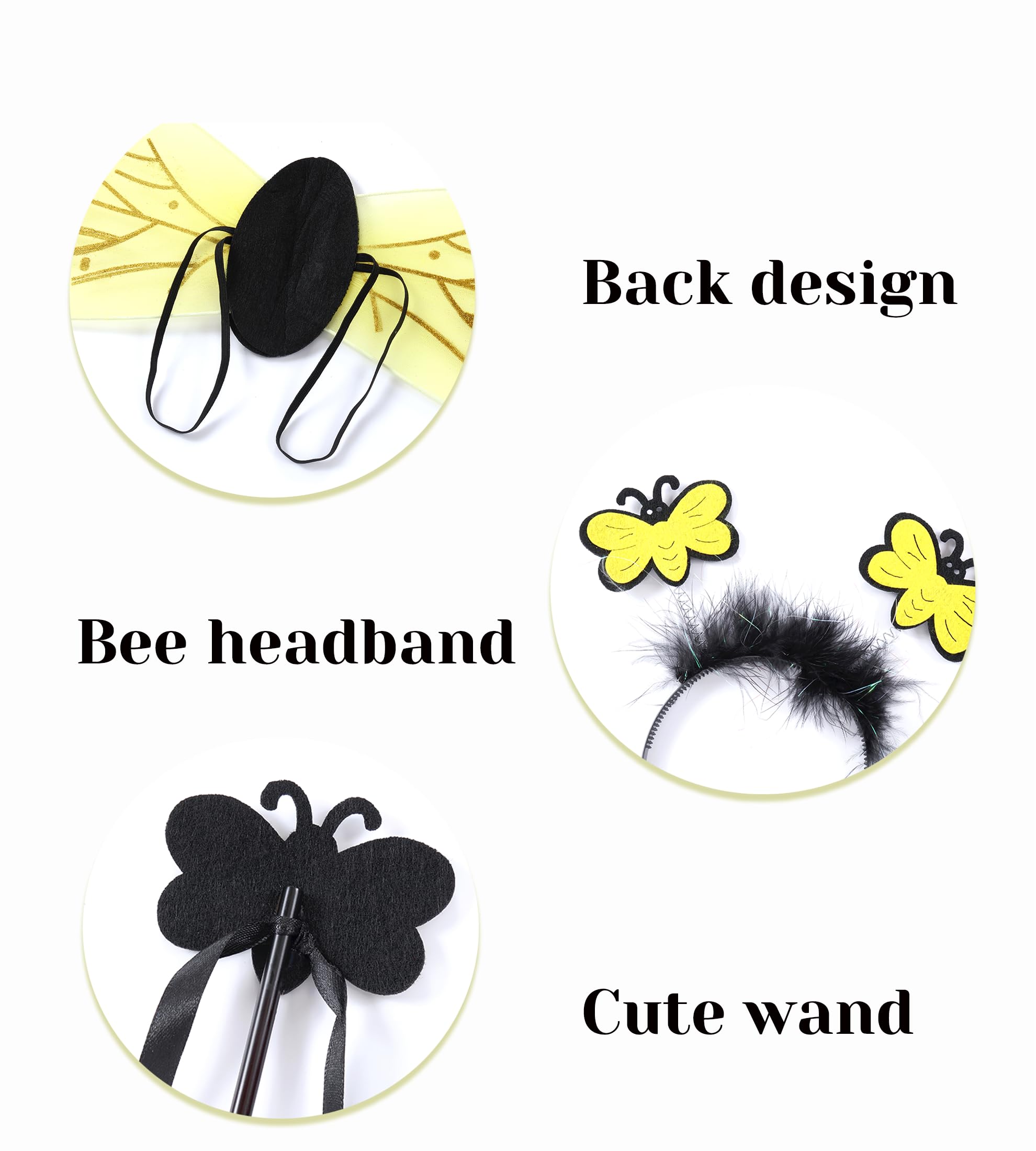 Seawhisper Bumble Bee Costume Kids Toddler Bumblebee Wings Fairy Dressing Up Clothes 3-8 - Image 4