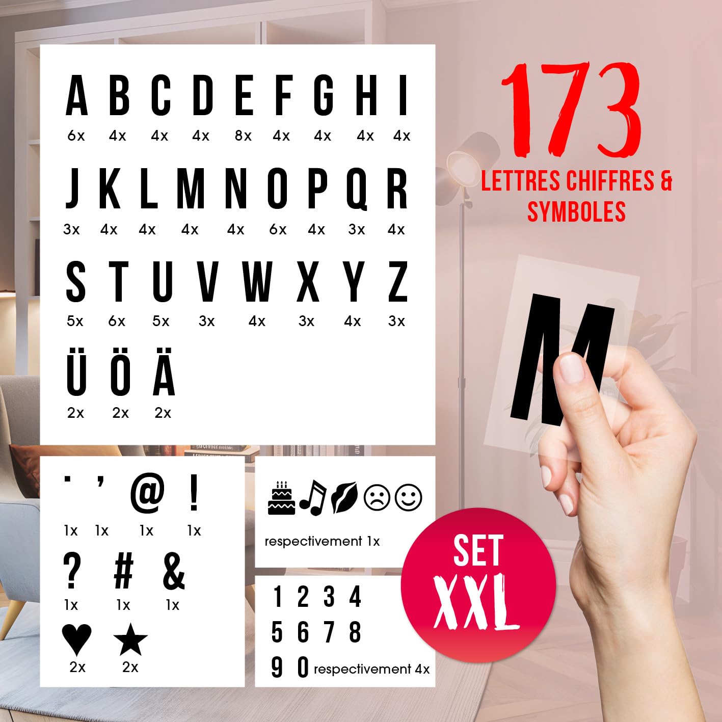 EASYmaxx boîte lumineuse DEL | fonction minuterie | 173 lettres et symboles interchangeables inclus | Modes de changement de couleur différents | Aux piles ou à câble USB [A4]