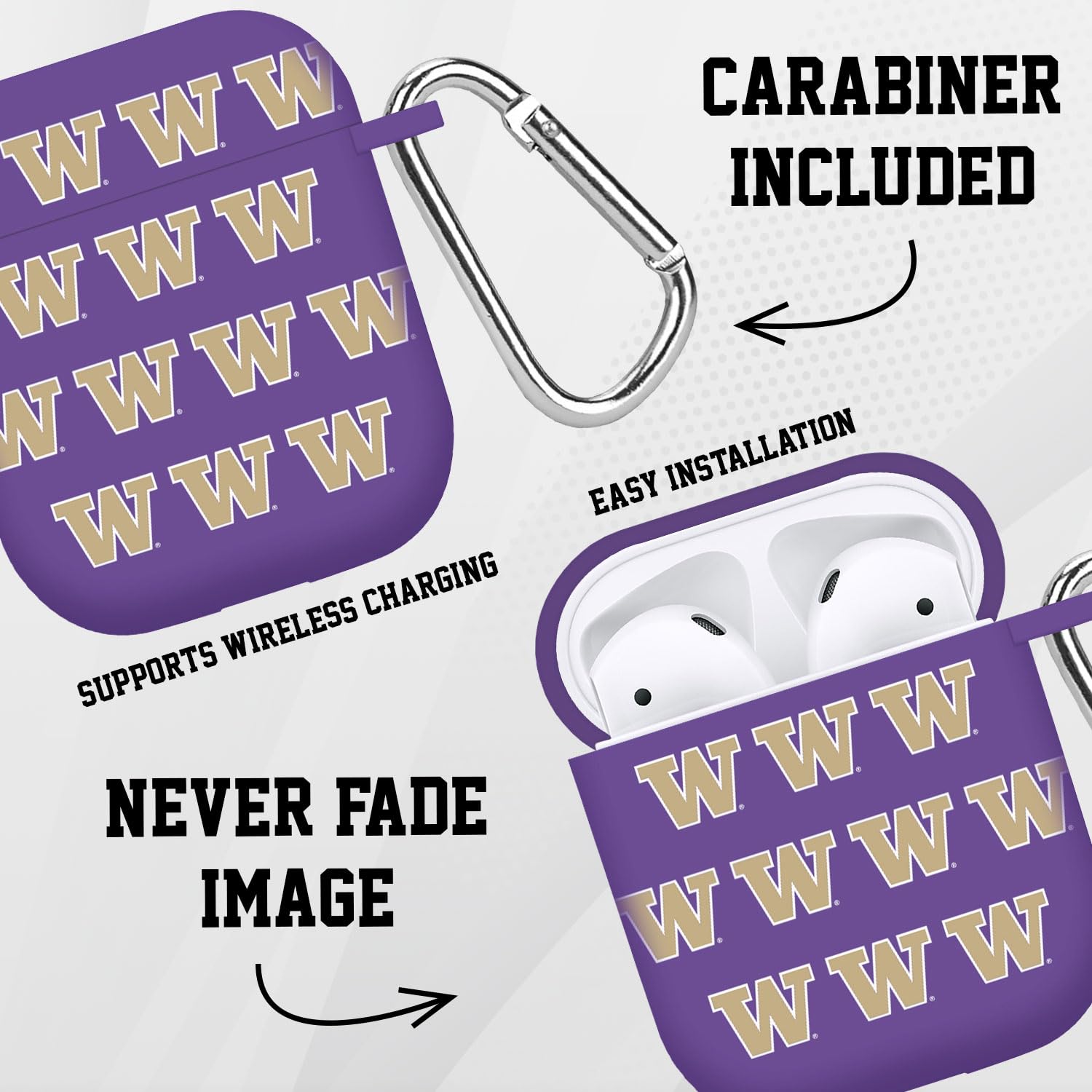 AFFINITY BANDS Washington Huskies HD Case Cover Compatible with Apple AirPods Gen 1 & 2 (Repeating)