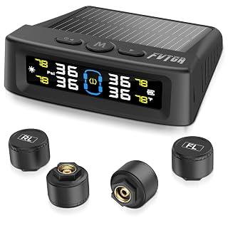 Tire Pressure Monitoring System - TPMS with Solar and USB Charger, 4 Tire Sensors and 6 Alarm Modes, Auto on/Off and Voice Prompt, TPMS with Color LCD Screen, for RV, Sedan, SUV, MPV, etc (0-87 PSI) - Amazon product rated Grade A