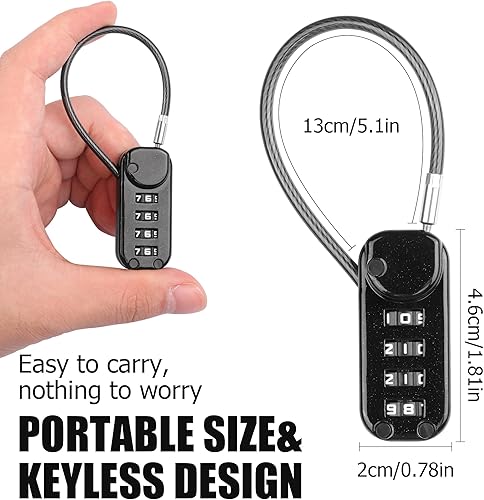 Miniatura 6 de YAODHAOD Candados de cable con combinación, candados de combinación de 4 dígitos, cerradura de viaje para maletas y bolsa para casillero escolar,
