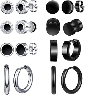 8 Paar Unisex Herren Ohrringe Set Creolen Edelstahl 6mm Stern Ohrclips Emaille Ohrschmuck Piercing Ohr Lünette Damen Ohrstecker Tunnel Piercing für Männer Damen