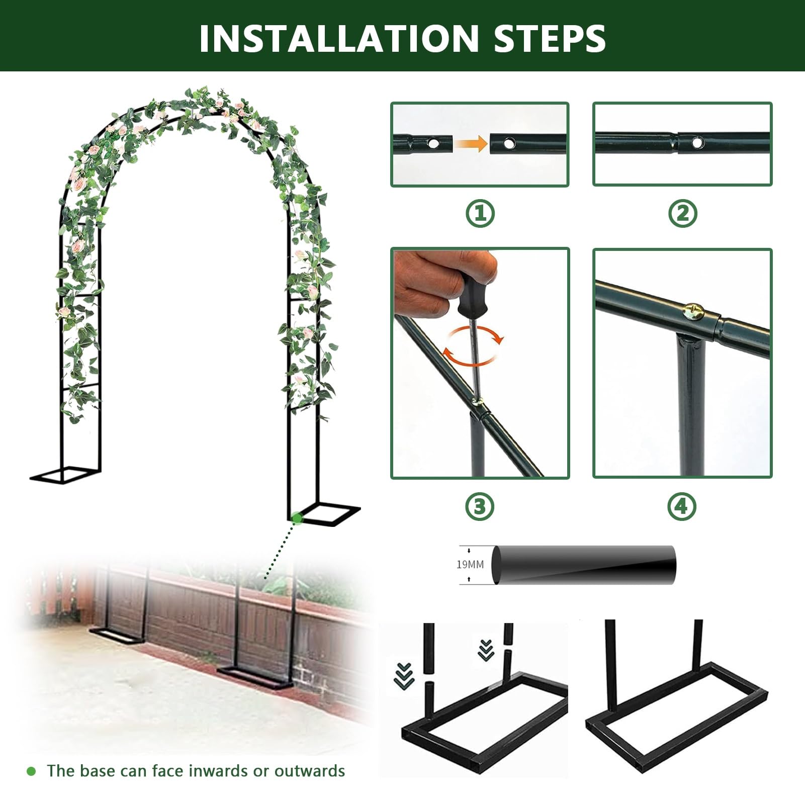 Treillis d'arche de jardin en métal, arche d'extérieur large de 120cm, 140cm, 180cm, 200cm, 240cm, 280cm, 350cm arcs de roses robustes cadre en acier pour plantes grimpantes(280x220x40CM/9.2x7.2x1.3ft
