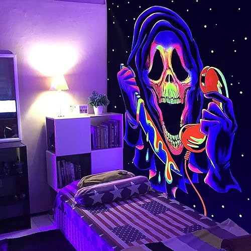 Miniatura 2 de Simpkeely Tapiz de calavera de terror con luz negra, tapiz para colgar en la pared de fantasma, reactivo a los rayos UV, tapiz de fondo de fiesta