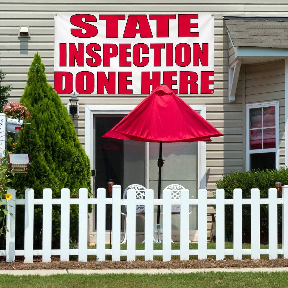 Vinyl Banner Sign State Inspection Done Here #2 Business Marketing Advertising White - 60inx120in, 10 Grommets, One Banner