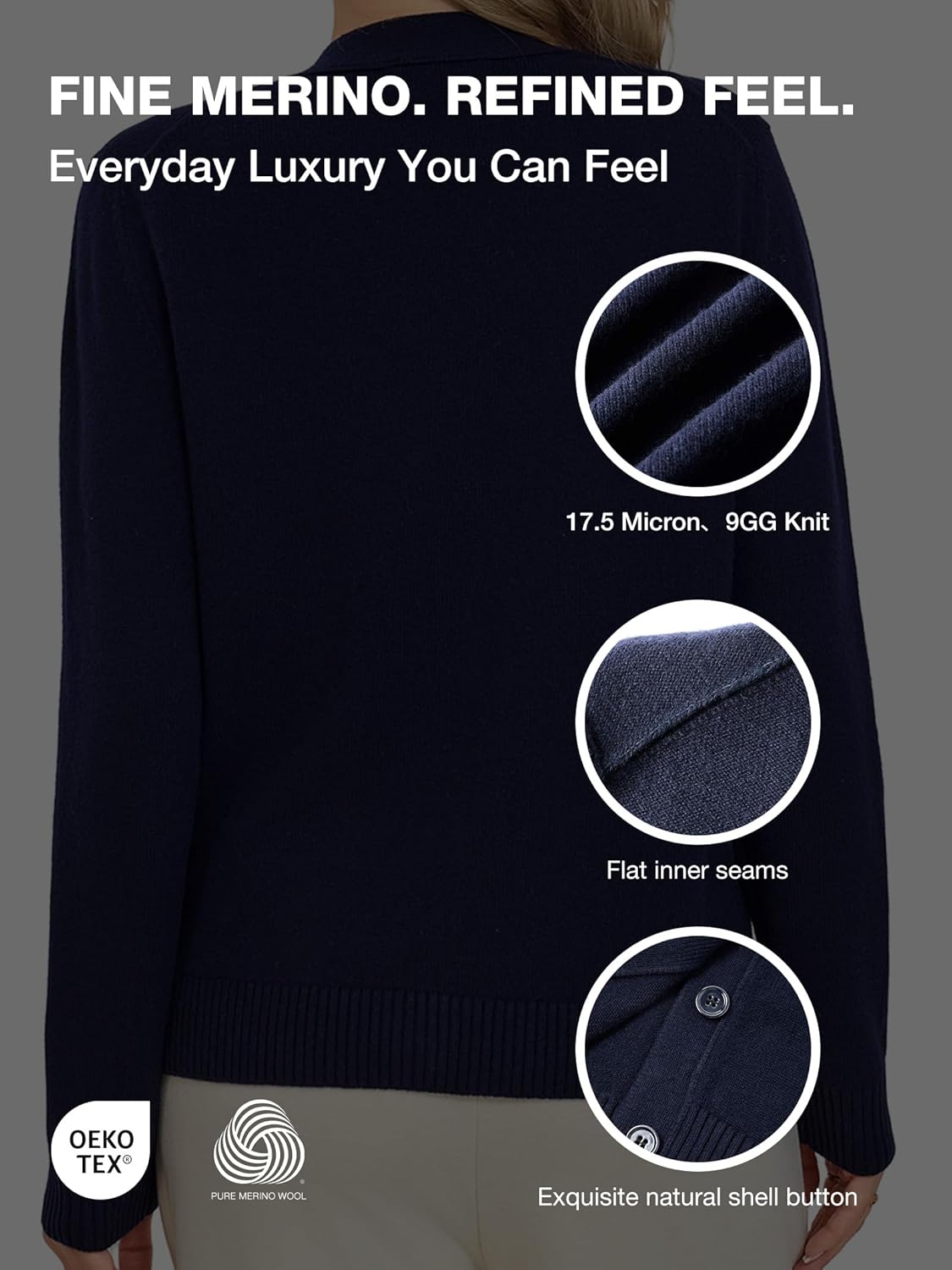 Knit Cardigans for Women - 100% Merino Wool Sweater V-Neck Chunky Warm Open Front Jacket with Buttons for Fall Winter - Image 3