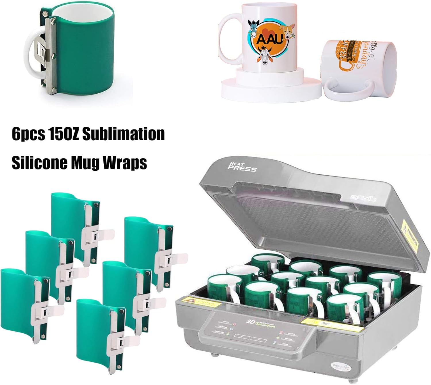 E-Found 6pcs 15OZ Sublimation Silicone Mug Wraps 3D Sublimation Silicone Mug Clamp Mug Wraps for Sublimation in Oven Fixture 3D Rubber Mug Clamps for Printing Mugs Sublimation Transfer Machine