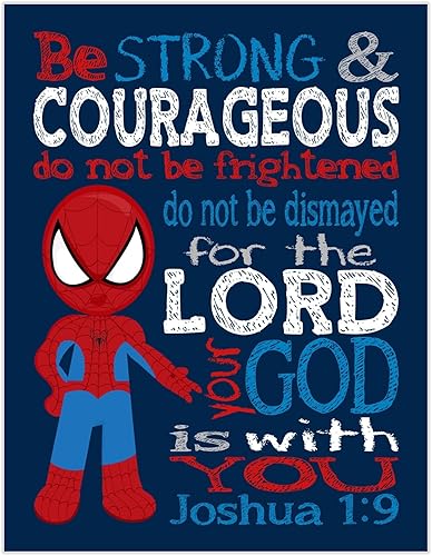 Spiderman Superhero Christian Nursery Decor Unframed Print - Be Strong and Courageous Joshua 19