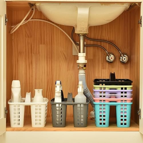 Miniatura 6 de ALINK Cesta de ducha de plástico con compartimentos, organizador portátil de almacenamiento de suministros de limpieza dividido con asa para