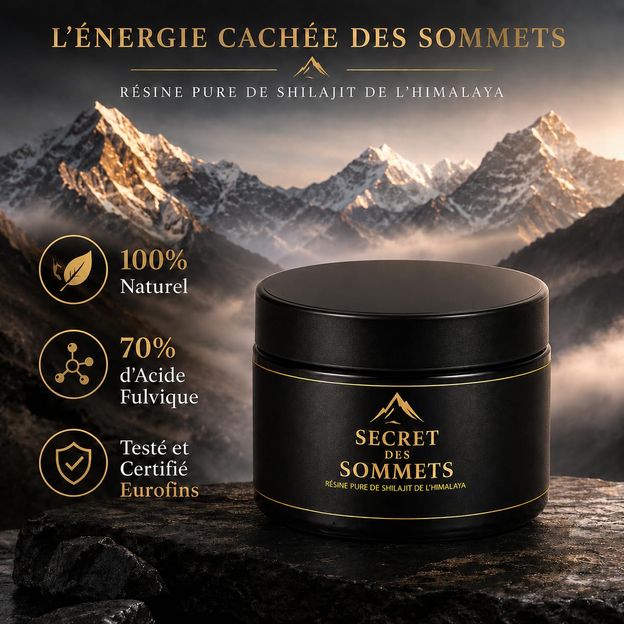 Shilajit Résine Premium 50g – 100% Naturel Sans Additifs – Purifié Authentique Himalaya – 70% Acide Fulvique Qualité Testée en Laboratoire UE – Secret Des Sommets Ayurvédique