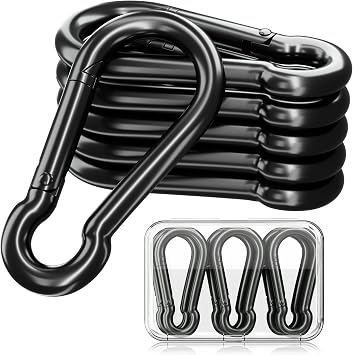 sprookber Carabiner Clips Spring Snap Hook, Iron Heavy Duty Caribeaners for Key, Keychain Hooks for Hammocks, Backpacks, Outdoor Gear, Set of 6 Black
