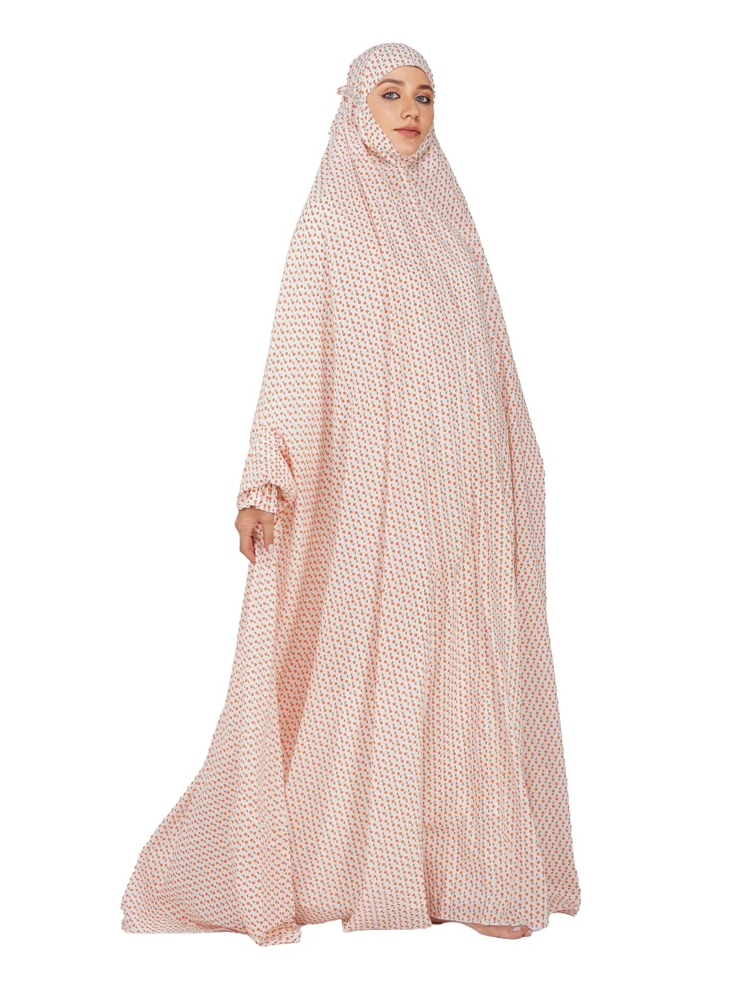 ANA Asma Cotton Prayer Dress for Women | Full Coverage Loose Fit Namaz Abaya with Attached Dupatta & Elastic Frill Sleeves (Black, Free Size)-picture-27