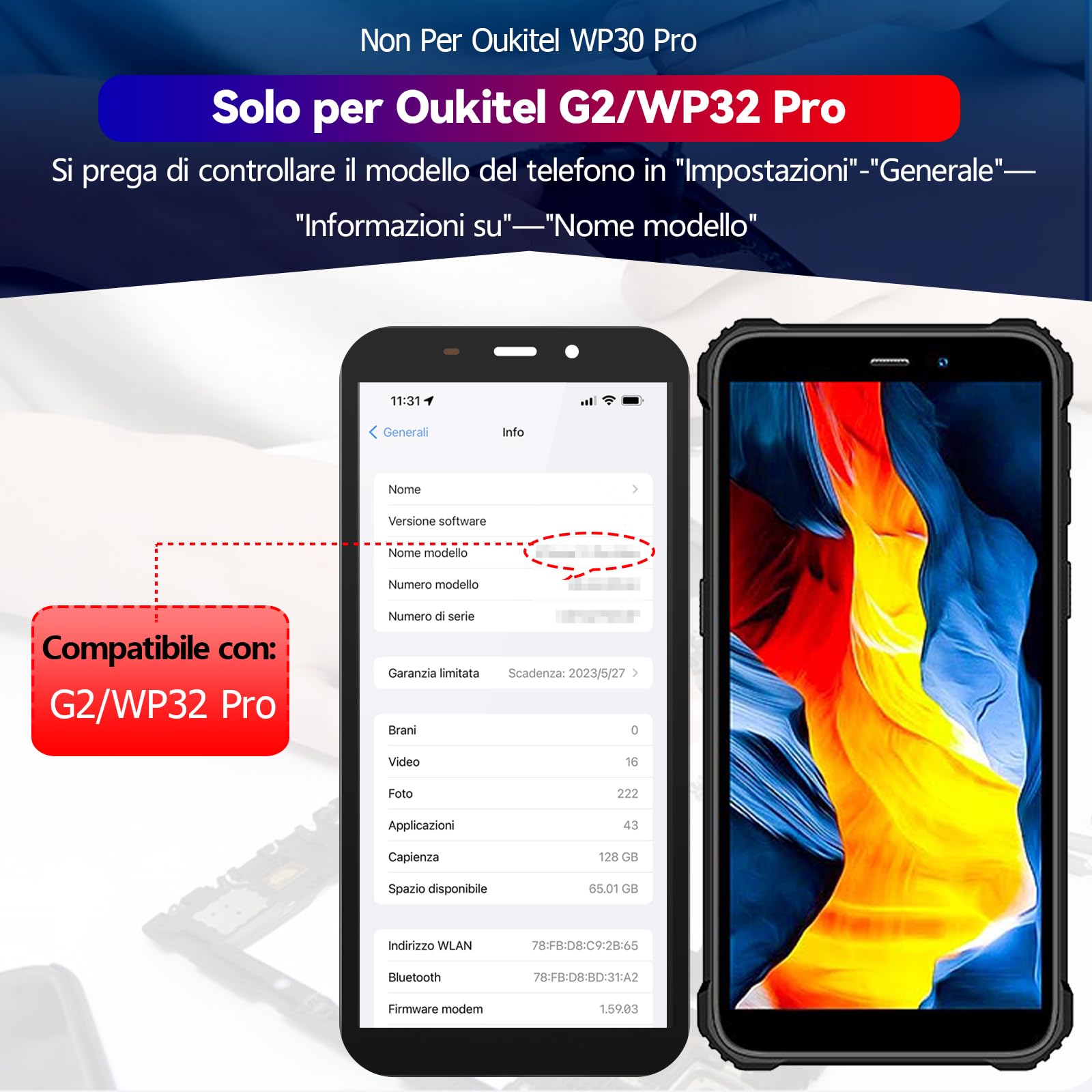 RongZy LCD Display per Oukitel G2/WP32 PRO Schermo LCD Touch Screen Assemblea Sostituzione di Vetro Digitalizzatore con Strumenti(Nero)