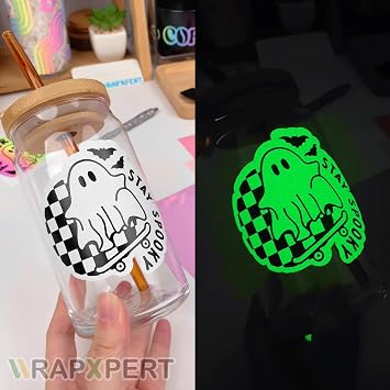 WRAPXPERT Glow in The Dark Permanent Vinyl, 2 Rolls Glow in Dark Vinyl - 2 Colors Vinyl (Neon Green, White) Adhesive Vinyl for Wrap,Stickers,Decal,Lettering