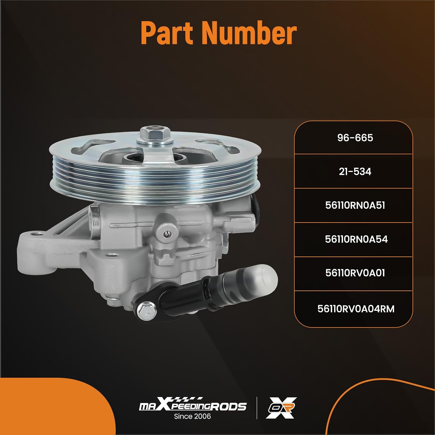 maXpeedingrods 21-534 Power Steering Pump w/Pulley, for Honda Odyssey 2011-2017, for Honda Pilot 2012-2015, for Honda Ridgeline 2012-2014, Power Assist Pump Replace# 56110RN0A51 56110RN0A54