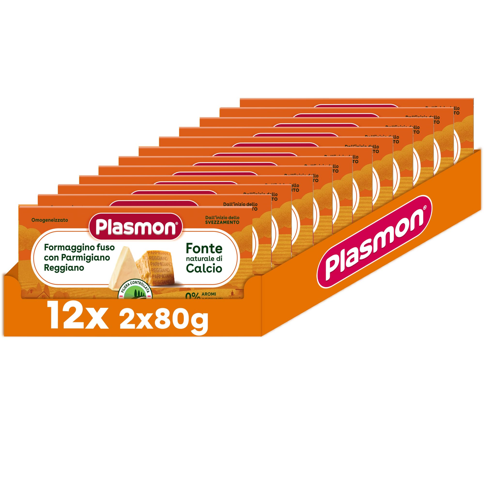 Plasmon Omogeneizzato Formaggino Fuso e Parmigiano Reggiano 2x80g (12 Confezioni)