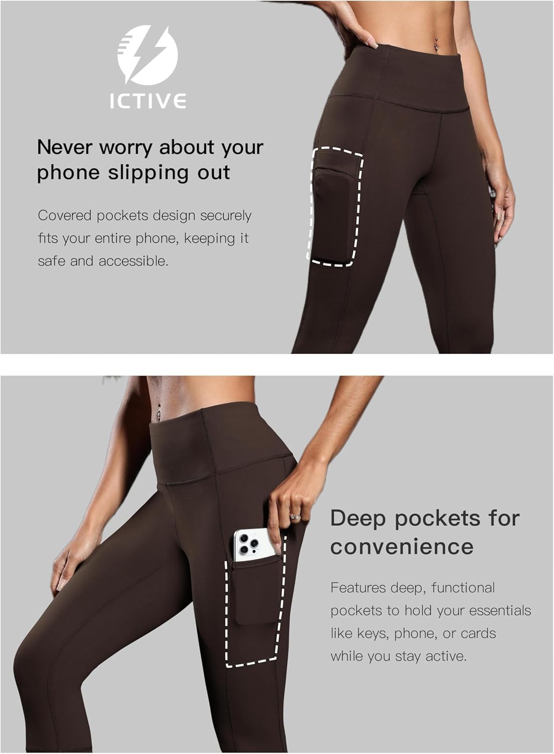 Fihapyli ICTIVE Women's Capris Yoga Pants with Pockets Running Pilates Fitness Running High Waisted Leggings - Image 5