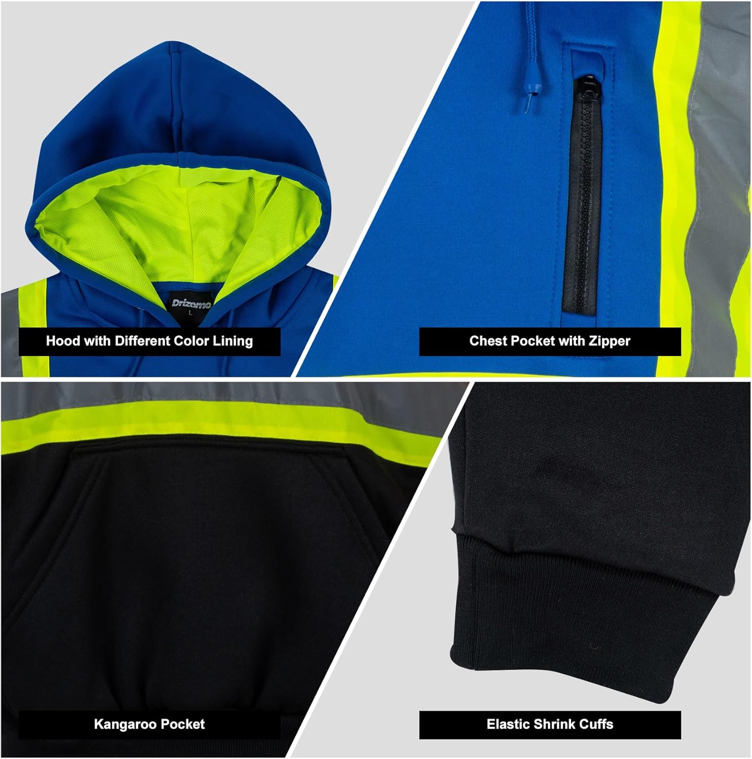 High Visibility Safety Fleece Hoodie for Men Reflective Sweatshirt ANSI Class 3 Hi Vis Pullover Hoodie Jacket - Image 6