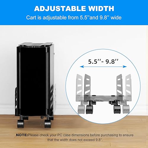 Miniatura 5 de suptek Soporte de torre para computadora, soporte móvil para CPU, soporte móvil de 5.5 a 9.8 pulgadas de ancho, ajustable, con ruedas giratorias de