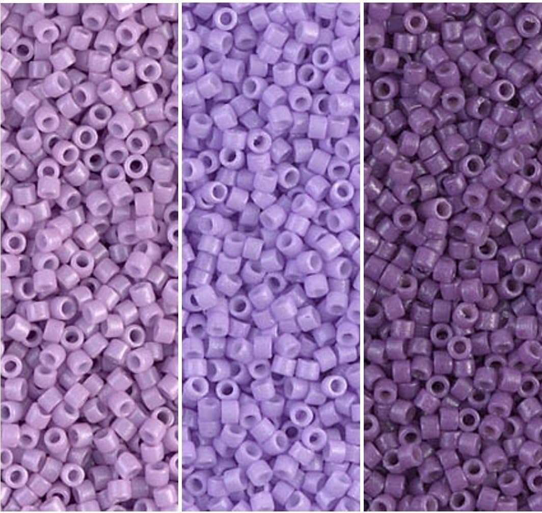 Miyuki Delica Seed Beads Bundle: Size 11/0, Duracoat Opaque Crocus (DB2136), Columbine (DB2138) & Anemone (DB2140) - 3 Tubes of 7.2 Grams ea