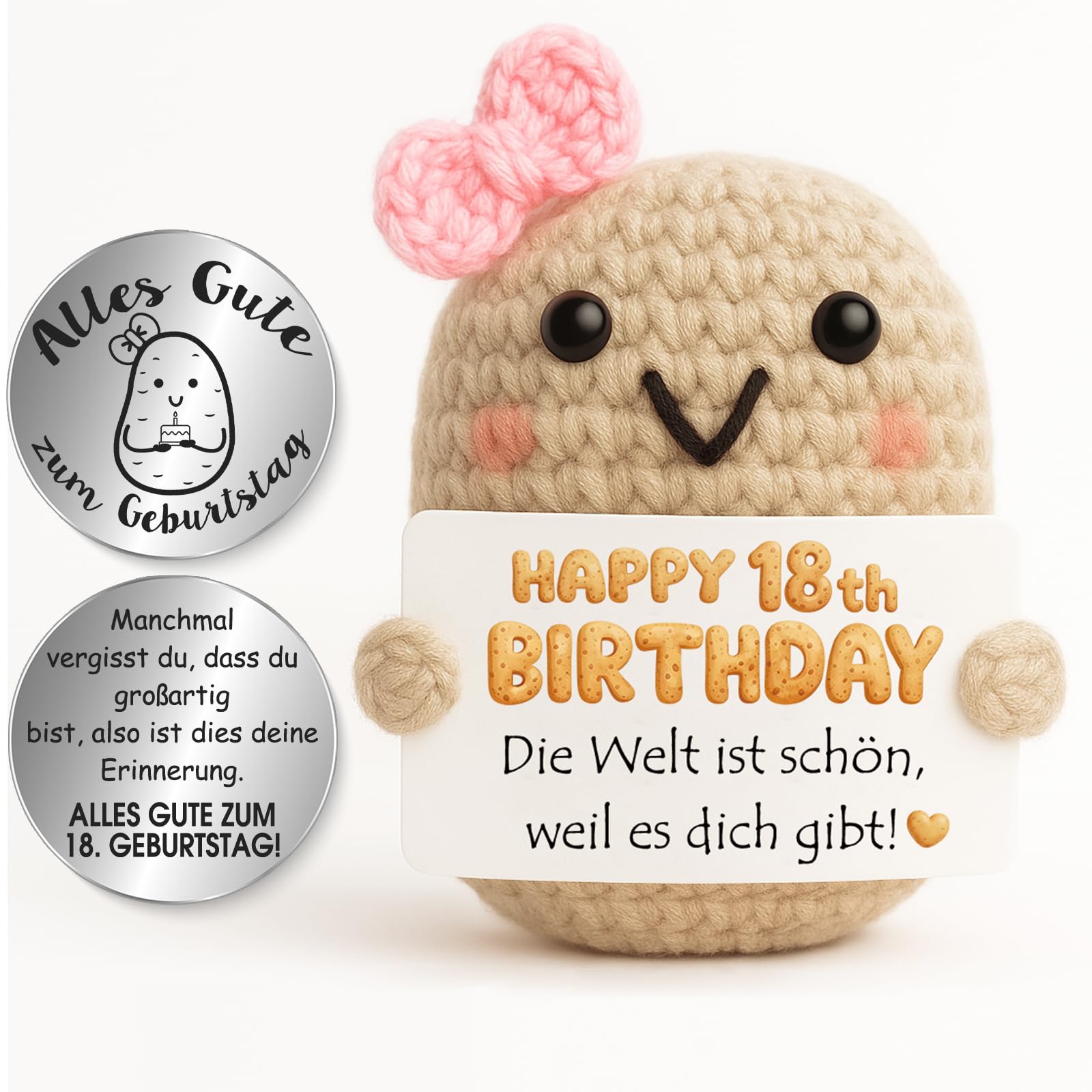 Tixlux Pocket Hug Positive Kartoffel, Kreative Strickwolle Kartoffel Figur und Kleine Umarmung Glücksbringer, Mutmacher Geschenk, Gute Besserung, Einschulung Geschenk