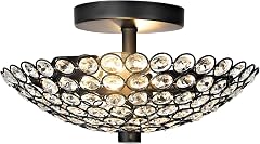 Semi Flush Mount Ceiling Light Clear Crystal Glass Beads Bowl Shade Lighting Fixture Black Crystal Chandelier for Living