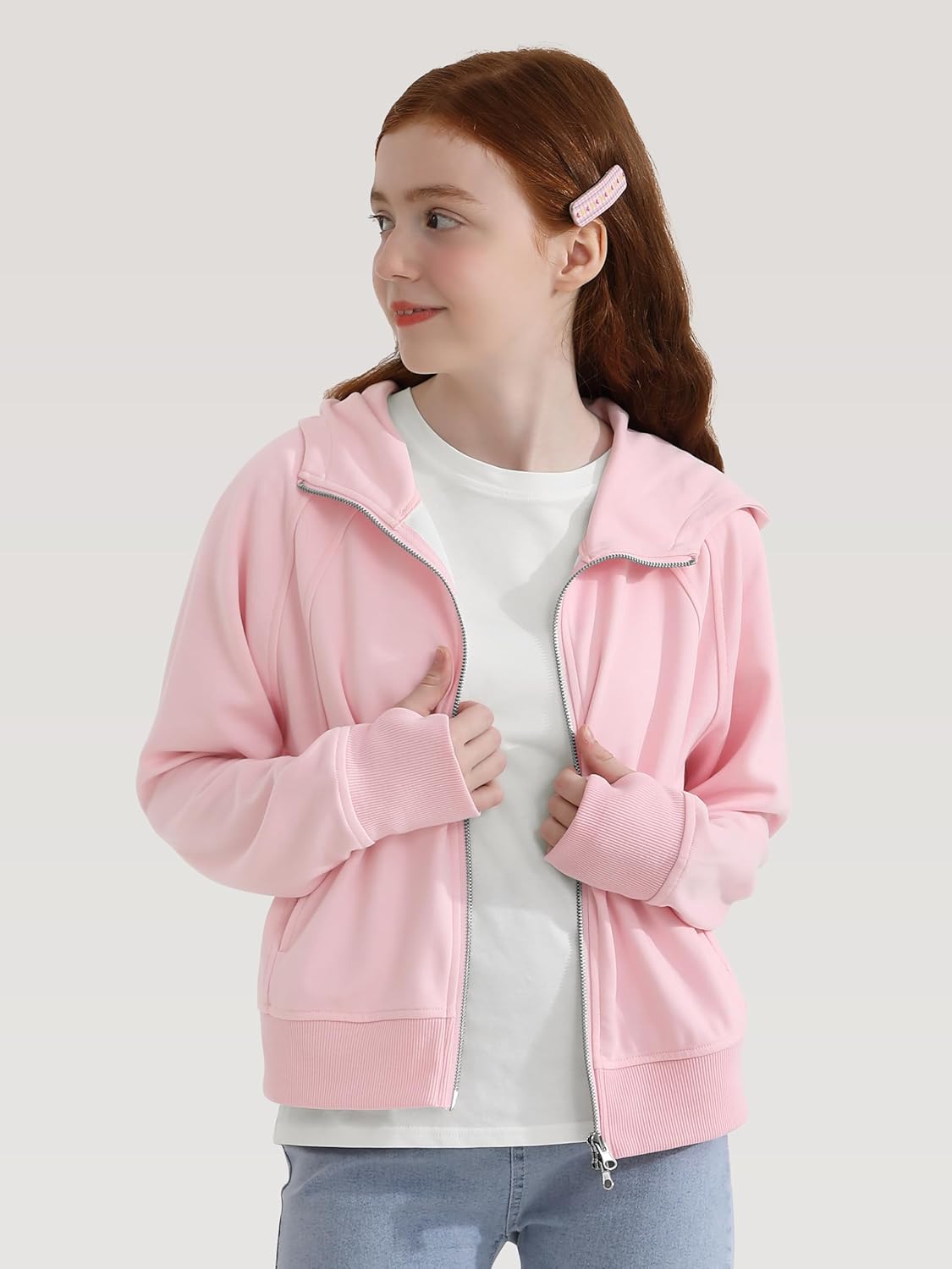 Girls Zip Up Cropped Hoodies Teen Long Sleeve Sweatshirts Kids Fall Casual Jacket with Pockets, 7-14 Years - Image 2