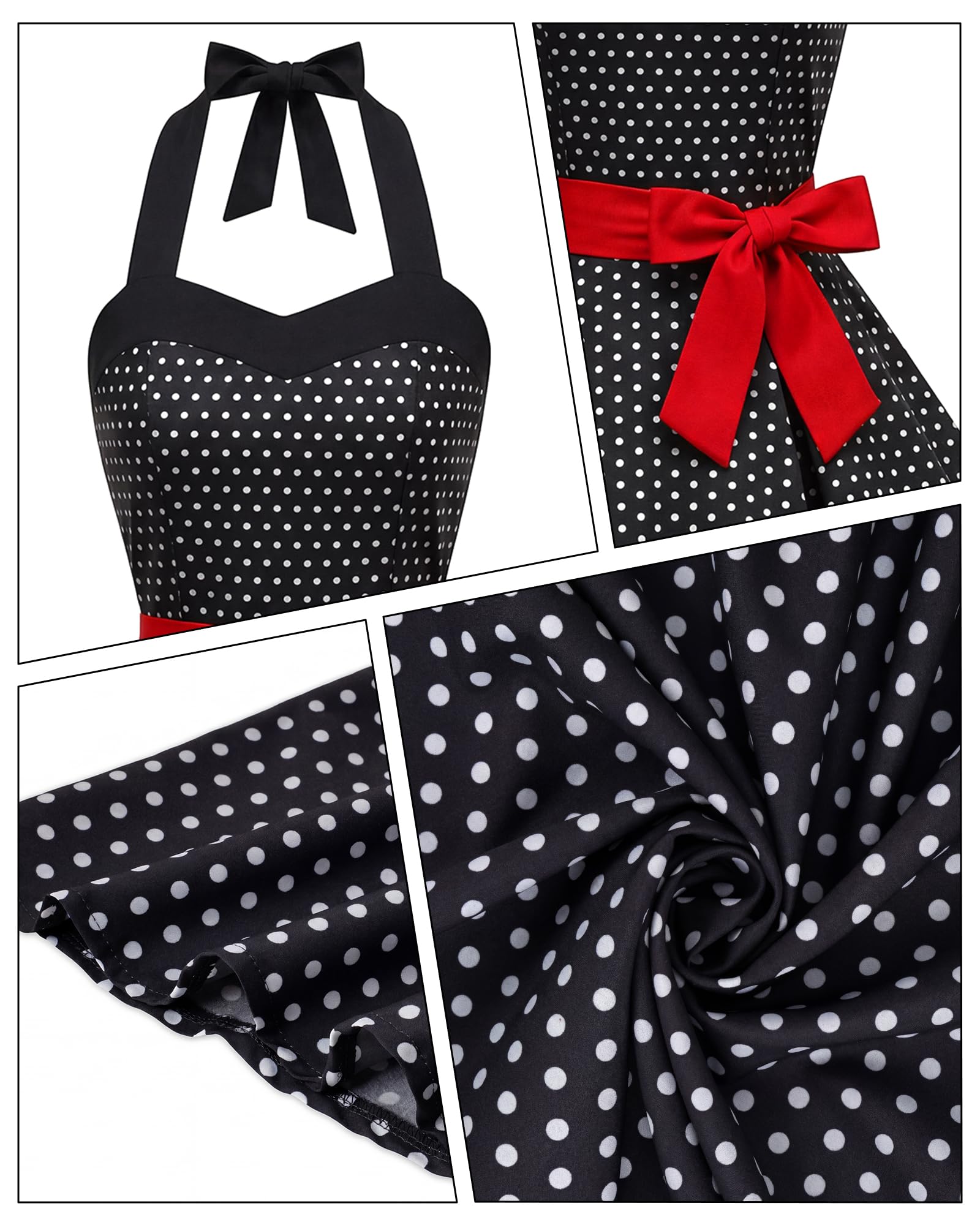 WILDPARTY Abito da donna anni '50, stile rockabilly, con 10 accessori, piccoli pois bianchi e neri, L | Costume vintage anni '50 con vestito a pois per carnevale, rockabilly, feste da ballo e feste a tema anni '50