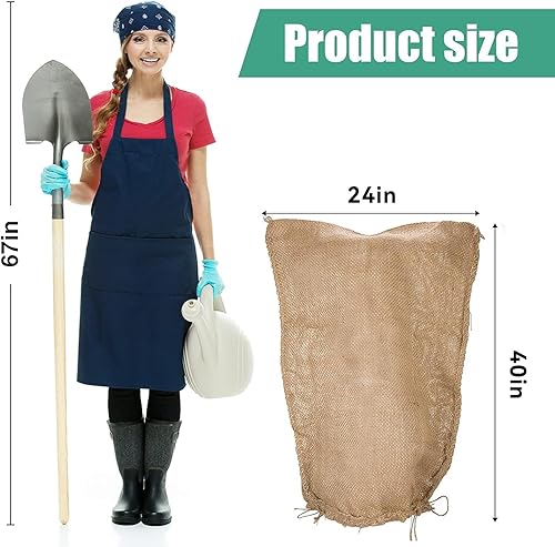 Miniatura 2 de Paquete de 2 bolsas de arpillera para plantas de invierno, 24 x 40 pulgadas, protector contra heladas de plantas con cordón, cubiertas reutilizables