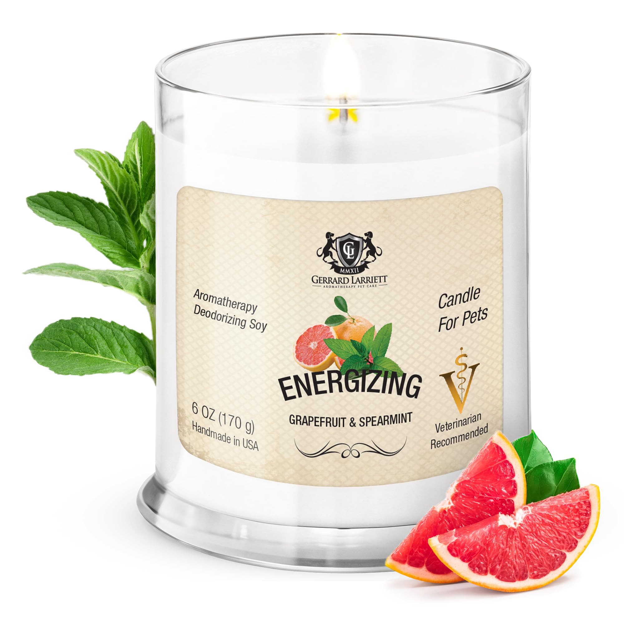 Pet Odor Eliminator Candle Grapefruit and Spearmint Scented Candle, Calming Candles Aromatherapy for Home Decor, Soy Wax Pet Candles Odor Eliminator for Animal Lover, Aromatherapy by Gerrard Larriett
