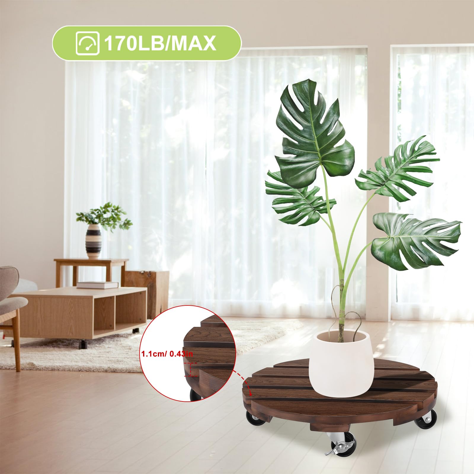 HOHY Chariot pour plantes d'extérieur résistant aux intempéries 2 x 30 cm avec roues pivotantes 360°
