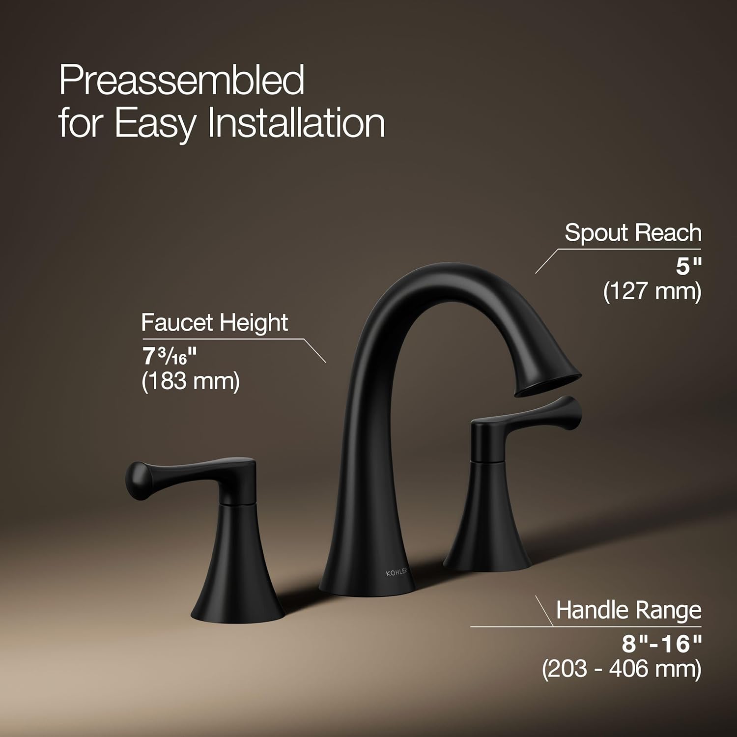 Kohler 35953-4-BL Buckley™ Widespread Bathroom Sink Faucet, 1.2 gpm, Matte Black