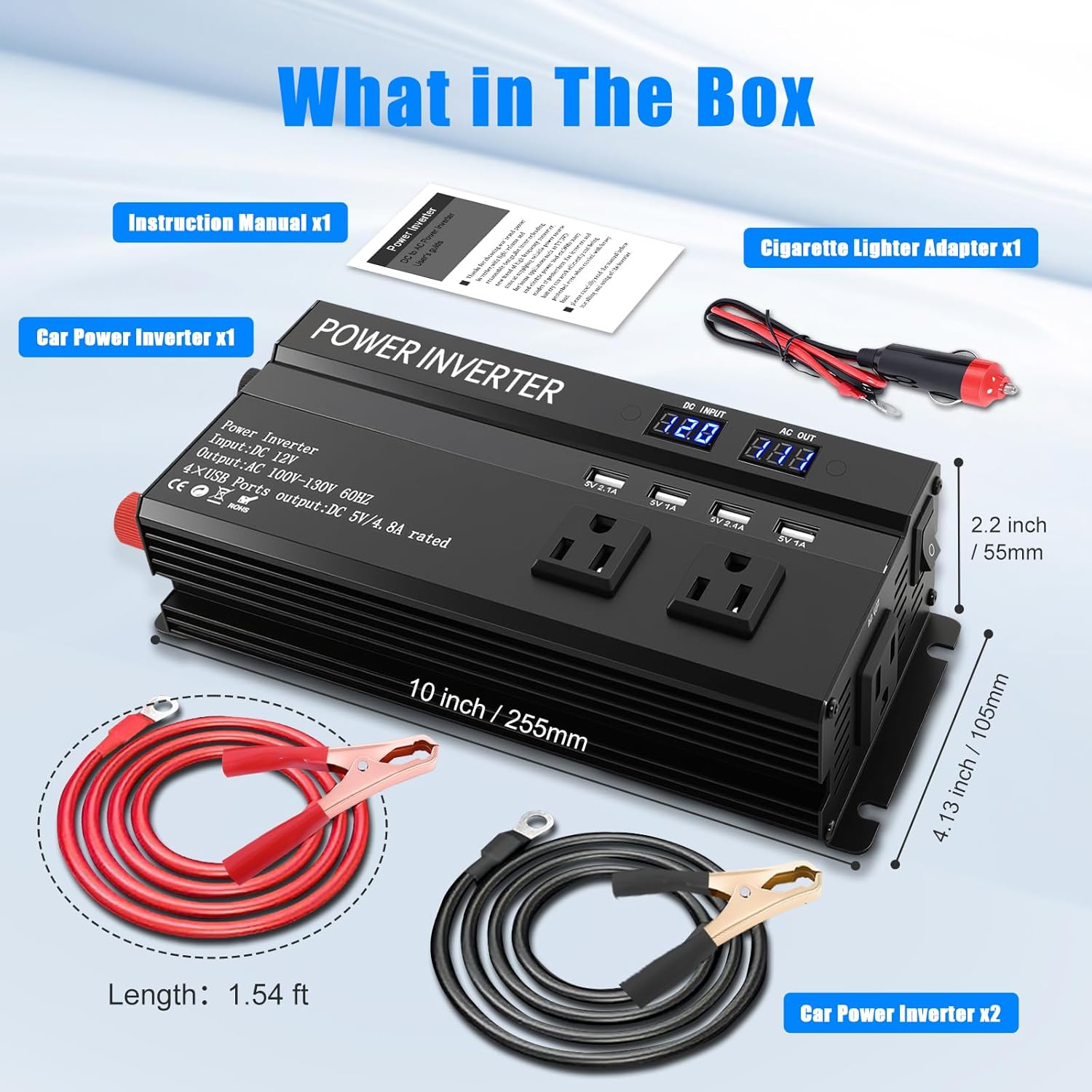 1200W Peak Power Inverter, Inverter 12v to 110v with Fast Charging 2.4A USB and 3 AC Outlets Ideal,Power Converter Car for Road Trips, Camping, Rv, Truck, and Camping Power Needs