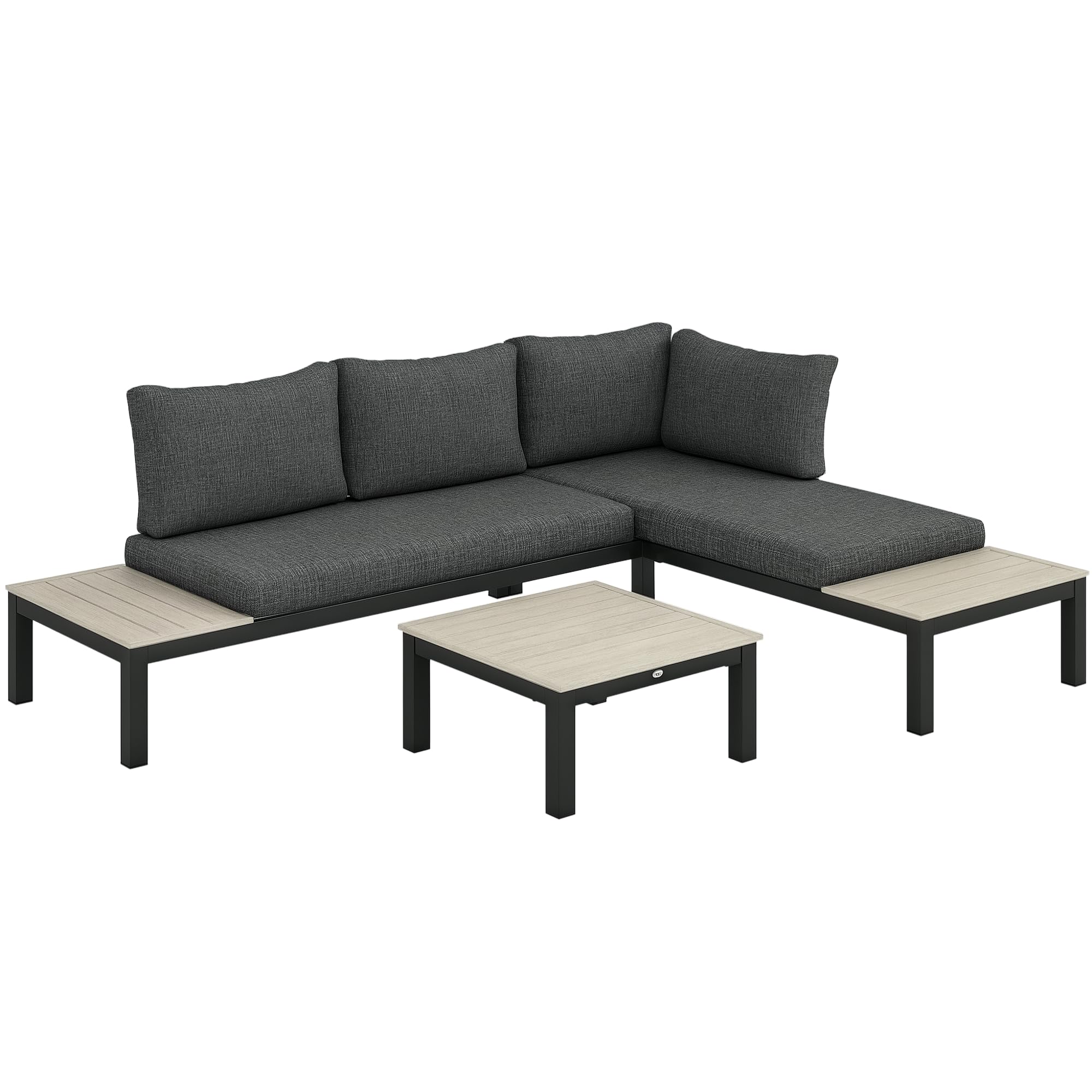 Outsunny 3Pcs Garden Sectional Sofa Side Table Furniture Set W/ Cushion from B&Q
