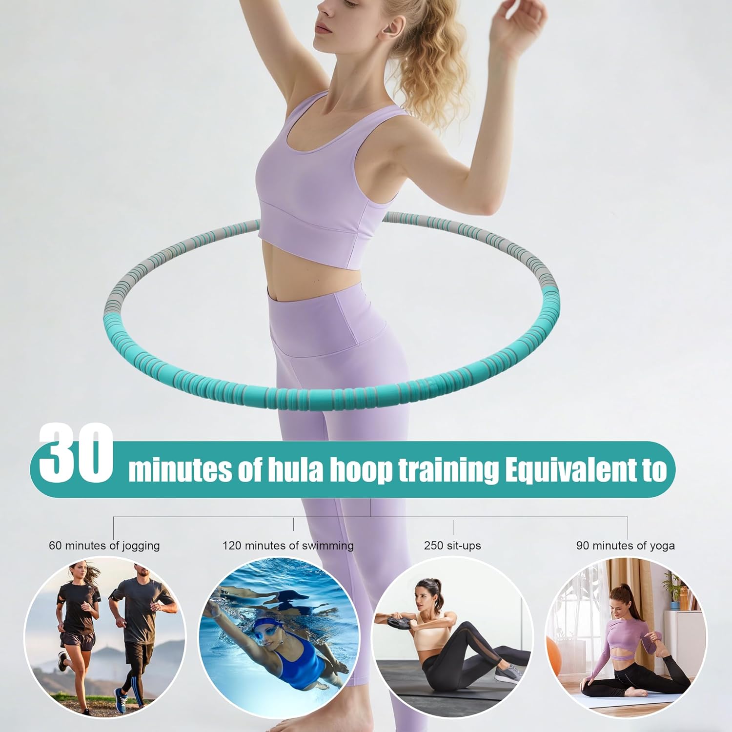 Hula Hoop for Adults and Children for Weight Loss, 8 Removable Parts, Weight Can Be Adjusted - 1.1 kg, 94 cm Diameter, Beginners & Advanced, Fitness Hoop with Foam