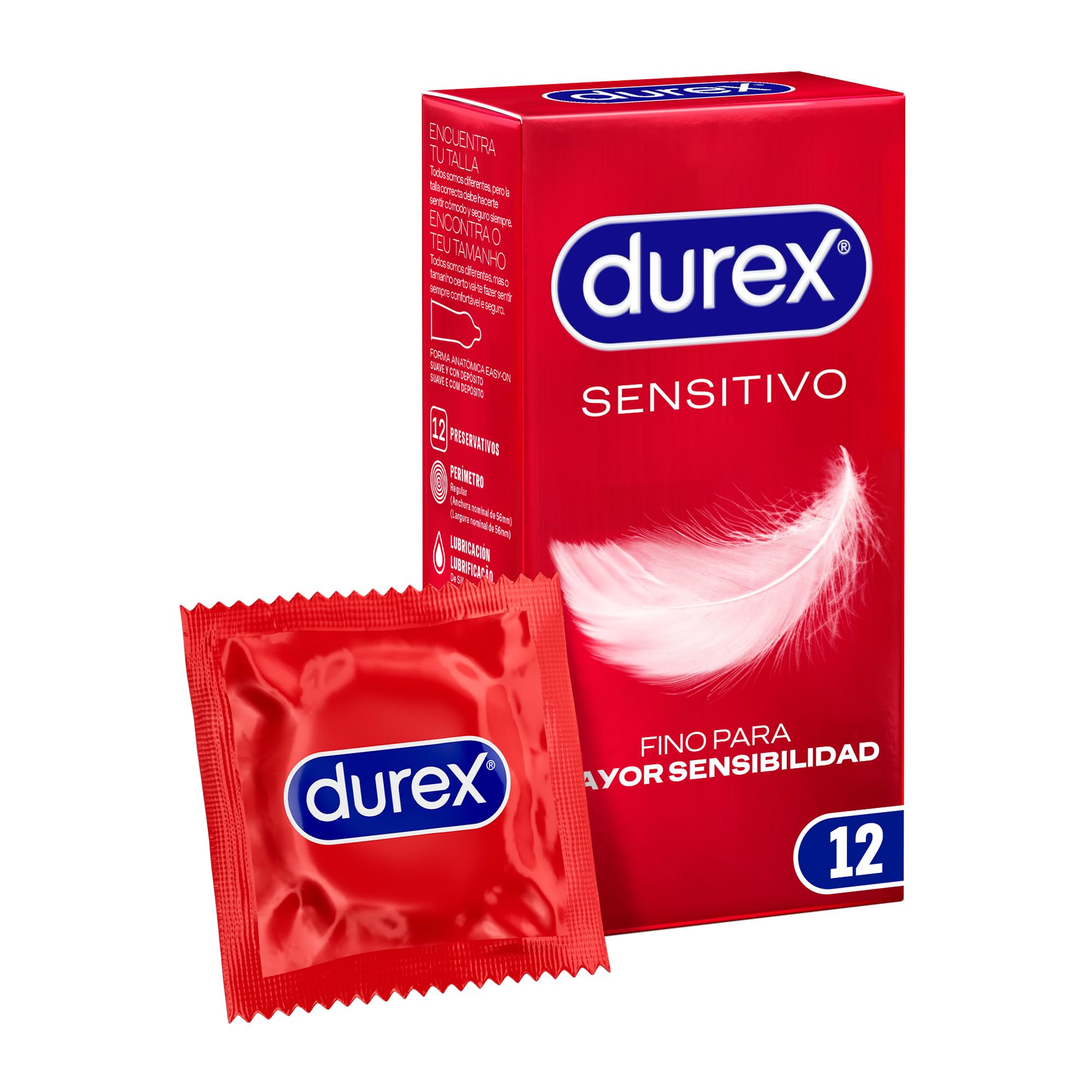 Durex Preservativos Sensitivo Suave, Fino para Mayor Sensibilidad, 12 condones