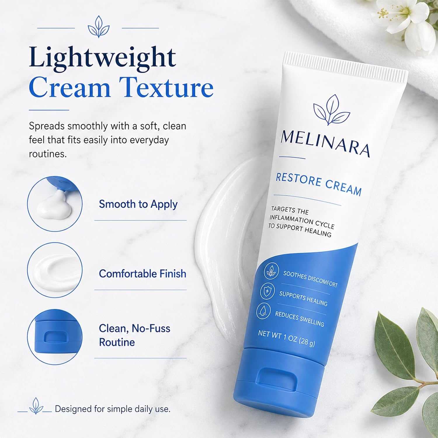 Melinara Restore Cream Soothing Face Moisturizer with Aloe Vera for Sensitive Skin Gentle Daily Hydrating Cream for Dry Skin, Personal Care Tube
