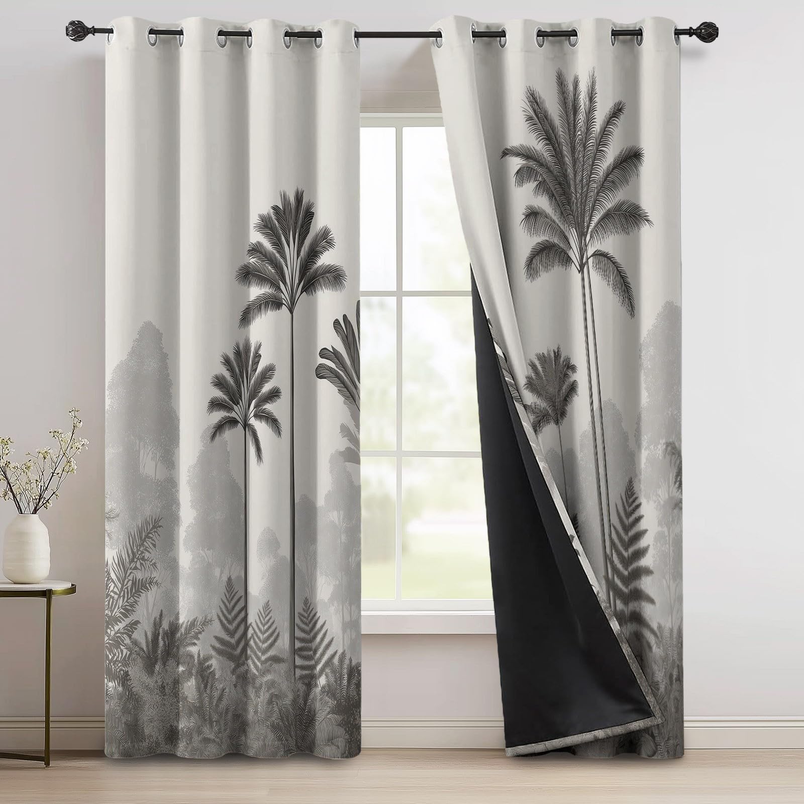 Blickdicht Vorhänge für Wohnzimmer Tropisch Regenwald Dschungel Verdunklungsvorhang Grau Abdunkelnd Vorhang Gardinen für Schlafzimmer Kinderzimmer H 230 x B 117 cm (2er Pack)