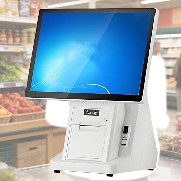 Restaurant POS System with 15.6-Inch Touchscreen, All-in-One Cash Register for Small Business, Retail Store Payment Terminal with Receipt Printer SingleScreen-4G64G80mm