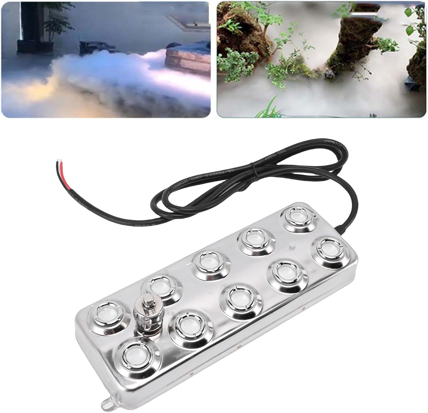 Ultrasonic Fogger, 10 Head 350W Mist Maker 7L H Stainless Steel with IP67 Power Supply 5m Cable, for Pond Landscape Rockery Pool