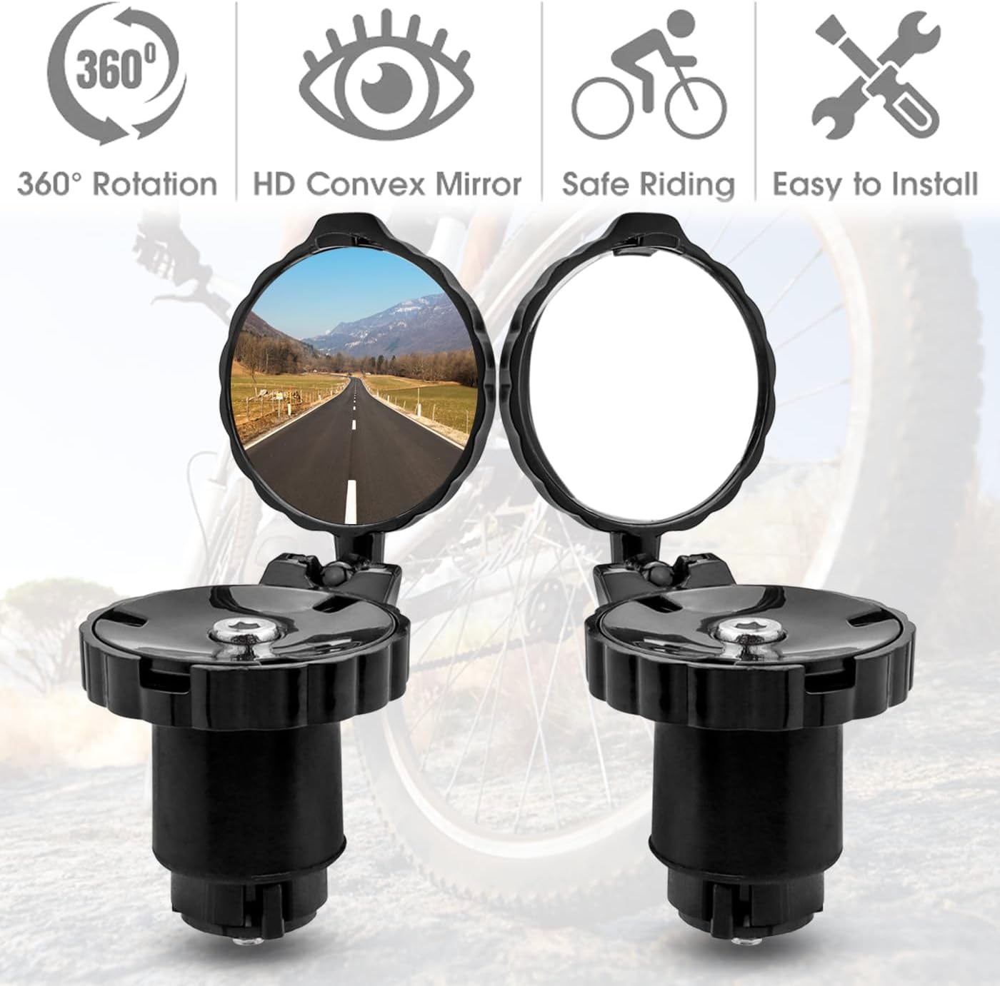 Mesee 2 Packs Bike Mirrors for Handlebar Ends Rear View Mirror Foldable Bicycle Handle Bar Mirrors Adjustable Wide Angle Bike Handlebar HD Glass Convex Rearview Mirror for Safe Cycling - Image 4