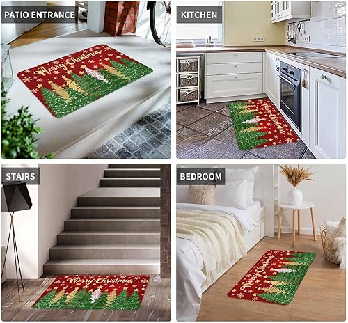 Vista 543 de Tapete de Feliz Navidad, tapete antideslizante para puerta delantera, baño, cocina, dormitorio, patio, entrada, 16 x 24 pulgadas, rojo, negro y verde